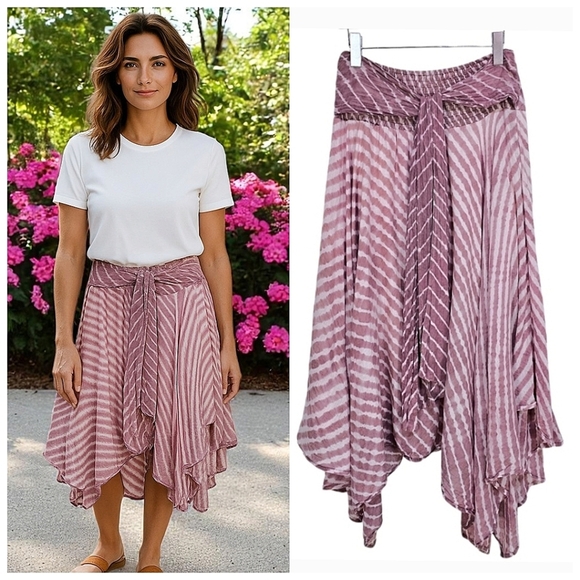 Boston Proper Dresses & Skirts - Boston Proper Boho Cotton Striped Asymmetrical Hem Skirt Burgundy Size Small